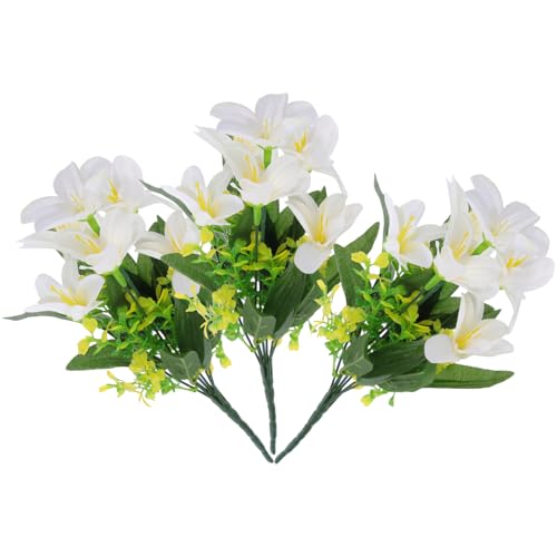 FUTUREORYY 3 Stück Künstlicher Lilienstrauß Naturgetreue Lilienblumen Cremeweiß Wiederverwendbar ohne Pflege Selbstgemacht Hochzeits und Partydekoration
