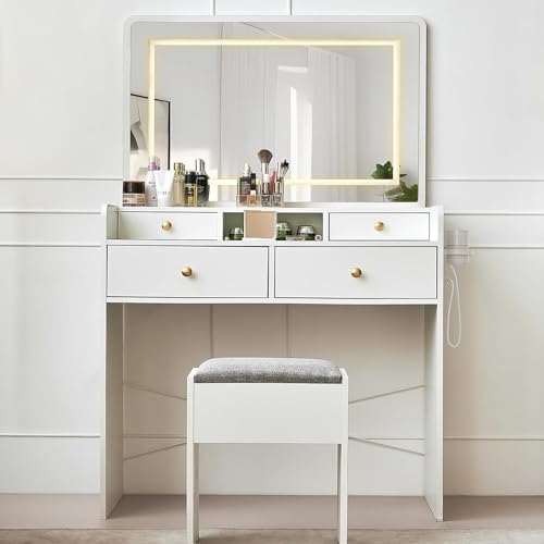 JanflyHome Vanity Desk with Mirror and Lights, 41