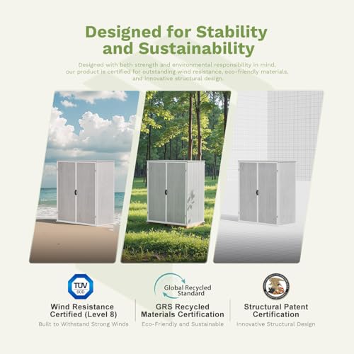 Image of Patiowell Plastic Outdoor Storage Shed with Floor, 5 x 3 FT Patio Outdoor Storage Cabinet with Stable Roof & Lockable Doors, Waterproof Resin Shed for Tools, Patio Furnitrue Accessories, Light Gray