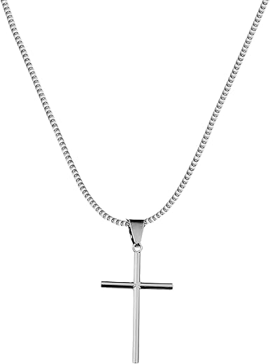 Corrente Cordão Masculino 60 cm de Aço Inox De Cruz Crucifixo Palito