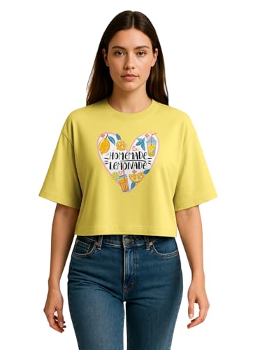 Image of HELLCAT Beige Printed Loose Fit Crew-Neck Crop T-Shirt for Women