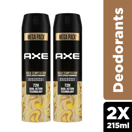 Image of Axe Gold Temptation Long Lasting Deodorant Bodyspray For Men, 215ml, Pack of 2