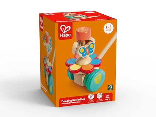 Hape Tanzende Schmetterlinge – Holz-Schiebespielzeug und Lauflernhilfe, flatternde Schmetterlinge beim Schieben und Ziehen, ab 12 Monaten