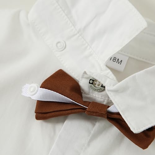 Image of YALLET Toddler Baby Boy Clothes Suit Gentleman Wedding Outfits Formal Dress Shirt+Bowtie+Suspender Pants