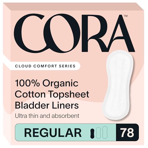 Image of Cora 100% Organic Cotton Topsheet Bladder Liners (78 Regular Liners) | Absorbent Topsheet Incontinence Pads, Reliable Leak Protection, 100% Organic Cotton, Made Without Chlorine, Fragrance, & Dyes