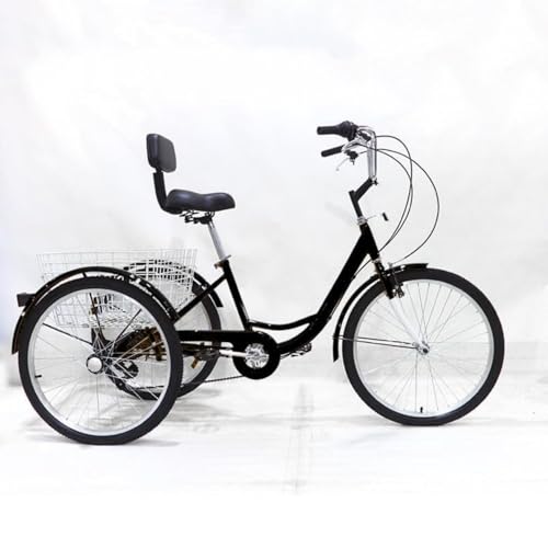 Bicicleta cruiser de 3 ruedas, bicicleta de tres ruedas para adultos, con soporte lumbar, 6 velocidades de 24 pulgadas, con cesta de la compra, triciclo, herramientas para turismo, para personas