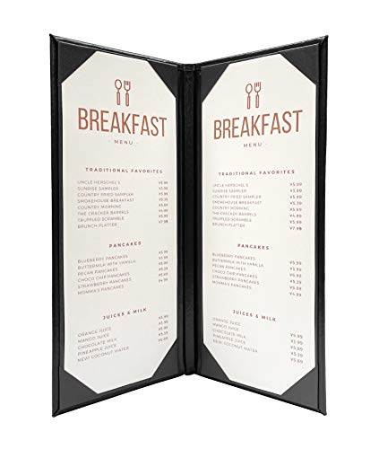 Goodsmart Columbia Casebound Menu Covers – 5-Pack, Black Premium Faux Leather Restaurant Menu Holders, 4.25