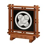 ［丸に違い鷹の羽］組子細工の家紋パネル (30×30×12cm) (木枠:茶, 名入れ台座付き) 家紋全70種 組子細工 和風 置物 インテリア オブジェ 壁掛け 家紋