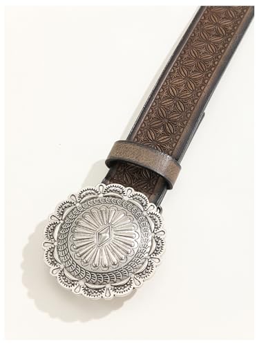 Women's Vintage Embossed Leather Belt Cowgirl Cowboy Western Country Belts for Jeans Pants3