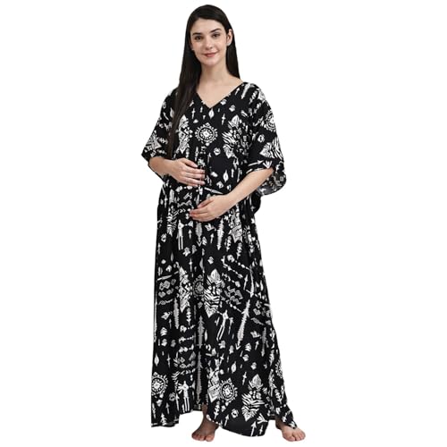 Image of Secret Wish Rayon Maternity Kaftan Nighty /Free Size /Feeding /Nursing /Zipper /Drawstring /Full Length