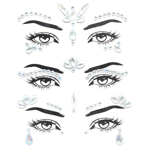 LONZIKP 3 Pièces Pierres Brillantes Visage Festival Strass Pierres Précieuses Cristaux Tatouages Temporaires pour Carnaval Maquillage de Fête