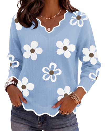 Image of Zeagoo Women's 2026 Fall V Neck Sweater Long Sleeve Lightweight Knit Tops