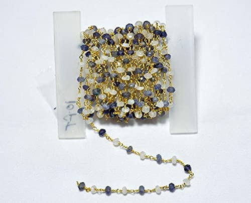 Chaîne chapelet en iolite et or 24KT au mètre pour bijoux raffinés