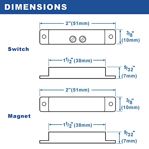 Image of UHPPOTE Wired Magnetic Contact Sensor Switch for Door Window Alarm (5 Pack) | Normal Closed, Screw Terminal, Surface Mount