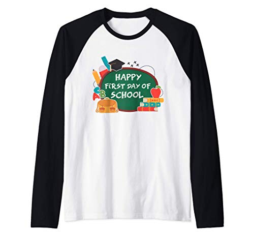 Divertido Estudiante-Profesor Happy First Day Of School Camiseta Manga Raglan