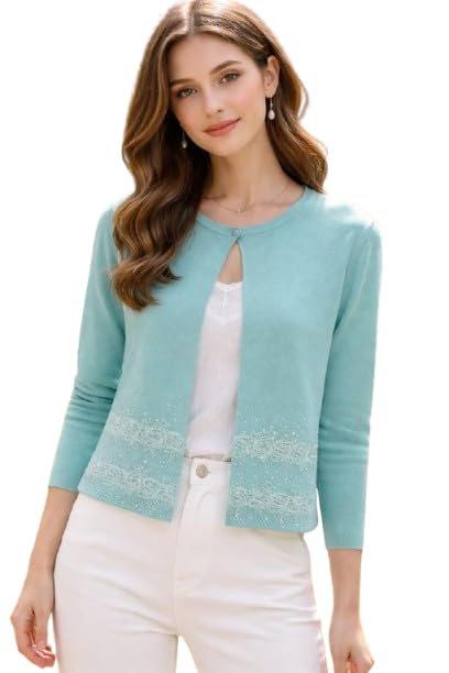Women's Elegant Sparkle Cardigan, 3/4 Sleeve Length, Glitter Embellished Design-image-45