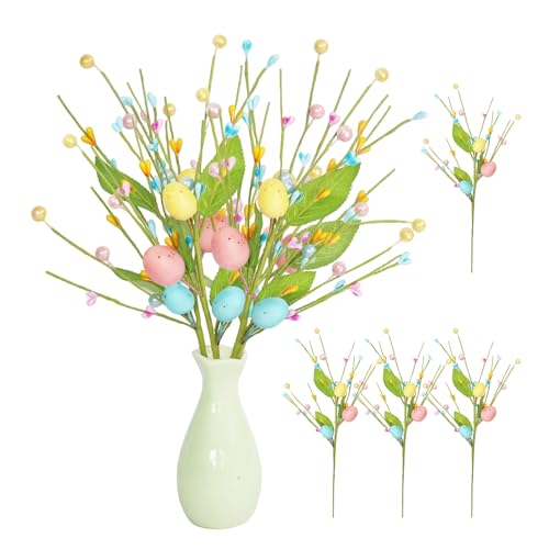Yoateo Easter Egg Branches Set of 4, 13.4 Inch Floral Stems with Speckled Eggs...