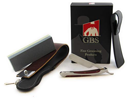 GBS Beginner Straight Razor Gift Set- 5/8" Shave Ready Wood Inlay Scales Carbon
