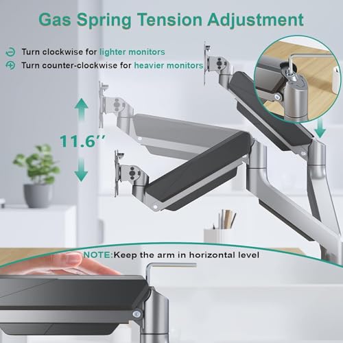 Image of Jin Office Heavy Duty Dual Monitor Stand with Gas Spring Height Adjustment for 13-35 inch Monitors | 2 Monitors Desk Mount | Adjustable Double Monitor Arm| 15 KG Weight Capacity per Arm| 1 Year Warranty