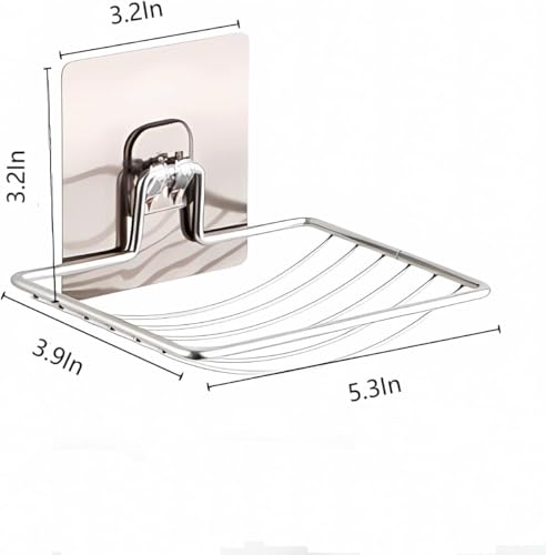 Image of 3Pcs Soap Holder Set Single Layer Stand for Bathroom Kitchen Sink with Self Adhesive Sticker Rack Hanging Waterproof Box Case Self Draining Stickable-Stainless Steel Silver Chorme (3)