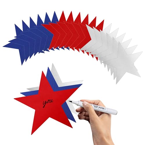Image of 24PCS Star Cutouts, Red White Silver Double Printed Paper Stars Cutouts, Cardboard Star Cutouts, 6 Inch Glitter Stars Decorations for 4th of July Independence Day Christmas Movie Night Classroom Wall