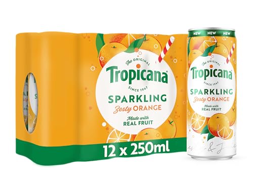 Tropicana - Sparkling Zesty Orange - Juice Drink - Fizzy Drinks, Flavoured Water, Cocktail Mixers, Non Alcoholic Drinks, Flavoured Fizzy Water, Multipack Drink - 12 x 250ml