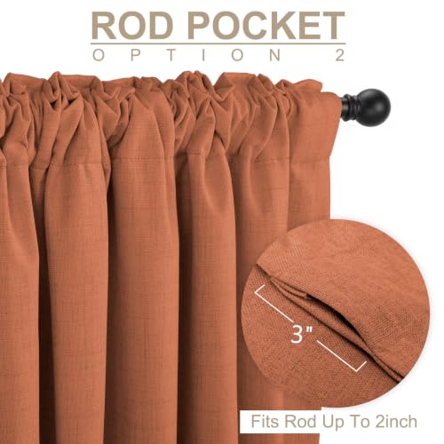 Image of Faux Linen Total Blackout Curtains for Bedroom 96 Inch Long Burnt Orange