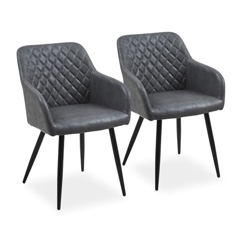 Clipop Silla De Comedor Juego De 2 Silla Tapizada De Imitación De Cuero Silla De Cocina Retro Silla De Brazo Silla De Salón Con Patas De Metal 2, Cuero-Gris Oscuro Clipop Silla De Comedor Juego De 2 Silla Tapizada De Imitación De Cuero Silla De Cocina Retro Silla De Brazo Silla De Salón Con Patas De Metal 2, Cuero-Gris Oscuro