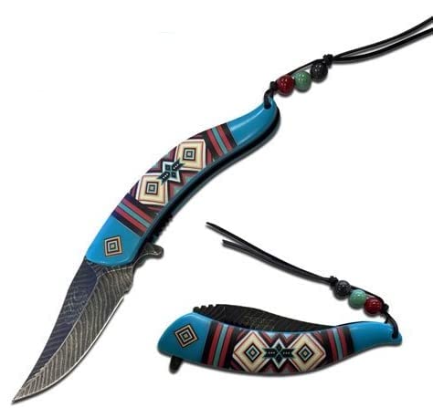Native American Indian Collection Assisted Knife Blue