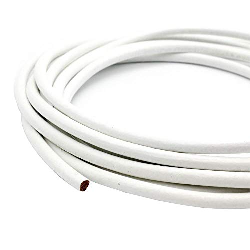 5 Yards Round Leather Cords 5mm Black Real Leather Strap (White)
