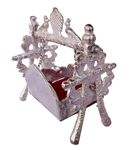 Jhula Krishna en métal argenté carrousel oscillant de taille 0.1 pour pooja - 3