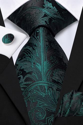 Image of Hi-Tie Mens Paisley Floral Striped Ties Set Silk Necktie and Lapel Pin for Men Pocket Square Cufflinks Set Business Wedding