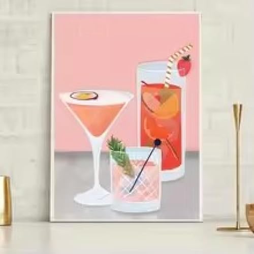 Poster cocktail cuisine peinture toile nature morte café pain grand format 80x120cm avec cadre