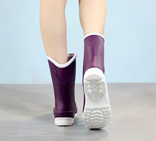 Kontai Women Half Calf Ankle Rubber Rainboots 2 Color Waterproof Boots For Garden Rain Round Toe Rainboots Size 7 #TOP4