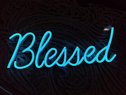 NEON SIGNS INDIA Led “Blessed” (5 * 12 inches) Neon Light Wall Light Wall Decor Neon Light for Business Pub, Restaurant, Bar Stores, Barber Shops, Cafe, Mall,Shop,Stores (Ice Blue)