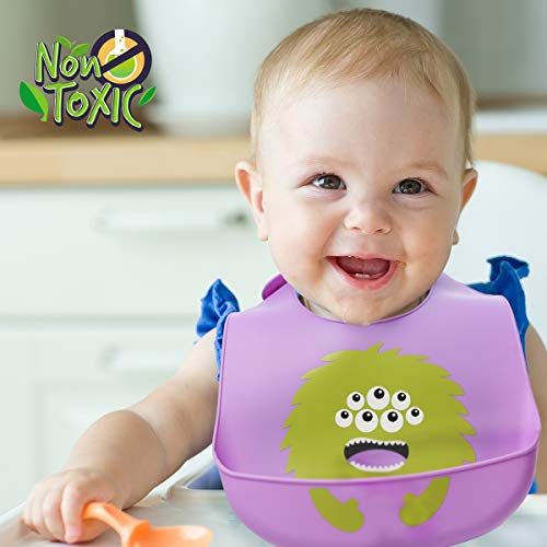 Chuckle Set van 5 Waterdichte Zachte Siliconen Baby Slabbetjes - Diepe Opvangbakje, Verstelbaar, BPA-Vrij - Image 3