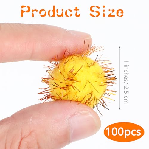 100 Pcs Cat Pom Pom Balls Fuzzy Balls for Cats Interactive Pom Pom Cat Toys Assorted Color Flash Ball Cat's Favorite Toy Ball Tinsel Glitter Pom Pom Balls Sparkle Balls for Cats Kittens 1 Inch