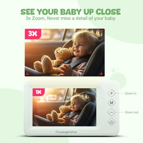 Image of Baby Car Camera with Advanced Crystal-Clear Night Vision, 3X Zoom, USB Powered, 5'' AHD 1080P IPS Monitor, Backseat Camera for Kids Infants Rear Facing Mirror, Green