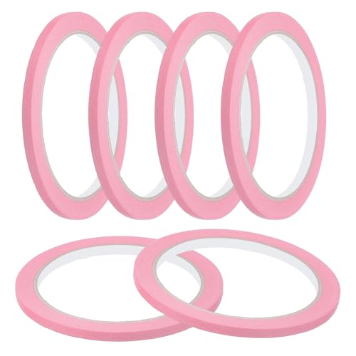 QUARKZMAN Ruban De Masquage 5 mm x 20 Mètres Ruban De Peintre Rose Rubans De Peinture pour Bricolage Artisanat Arts Dessin Étiquetage Peinture De Voiture Créateurs Enseignants, Lot De 6