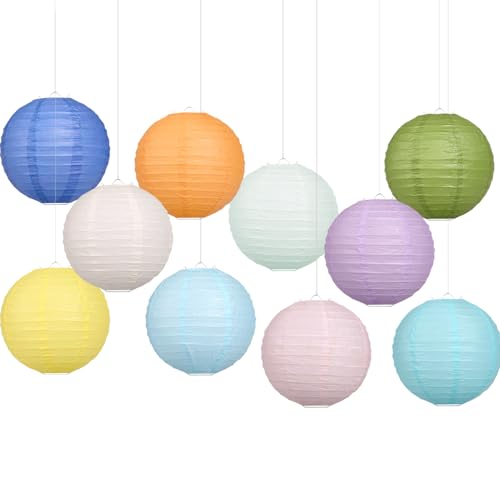 LIHAO 10 PCS Papierlaternen Bunte Lampions Lampenschirm Rund Papier Laternen für Hochzeiten Geburtstage Feiertagen Gartenparty Babytaufe Deko (25cm)