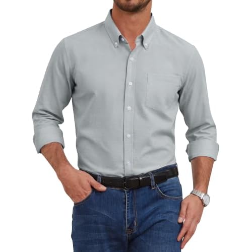 Men's Oxford Dress Shirts Long Sleeve Wrinkle-Resistant Button Down Shirt Business Casual Regular Fit with Pocket