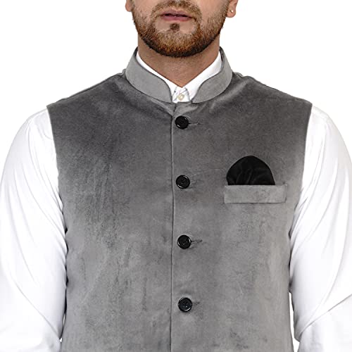 Image of Veera Paridhaan Men's Velvet Solid Green Nehru Jacket NEW