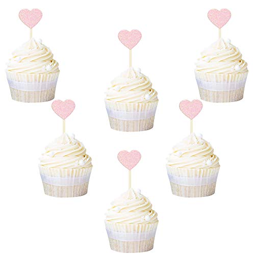 Décorations cupcake cœur paillettes rose clair Ercadio lot 40 pièces pour buffet