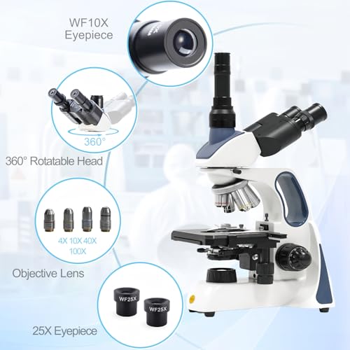 Image of Swift Infinity-Corrected Compound Trinocular Microscope SW400, 40X-2500X Magnification, Infinity Achromatic Objectives, Two-Layer Mechanical Stage, with Swiftcam 25 Megapixel Camera and Slides
