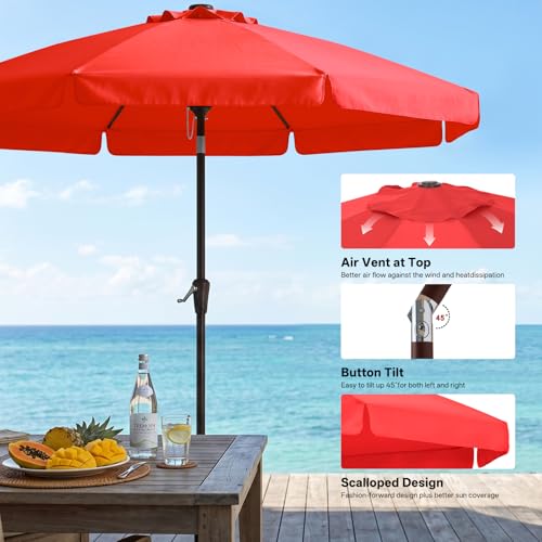 Image of ABCCANOPY 10ft Scalloped Patio Umbrella, Outdoor Table Umbrella with Tilt and Crank, Fiberglass Ribs Deck Umbrella for Patio, Pool, Garden, Picnic (Capsicum Red)