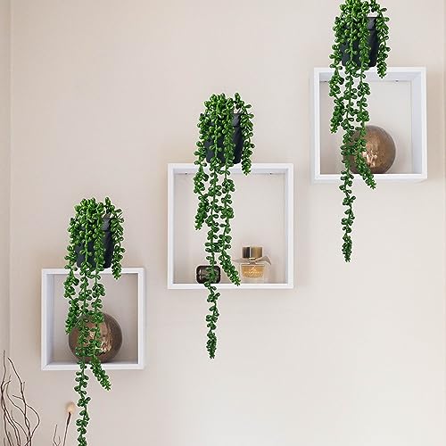 Image of Tdas Plastic & Tpe Artificial Succulent Plants Hanging Flowers Home Decor Items Plant Leaves For Living Room Hall Decorative Decoration Office In Pot (Green, 2-Pcs Hanging Succulent With Pot)