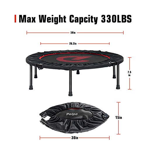 pelpo 38\" Folding Mini Trampoline, Fitness Rebounder with Safety Pad, Exercise Bounce for Adults Indoor/Outdoor Workout Max Load 330lb, Black - Thumbnail 3