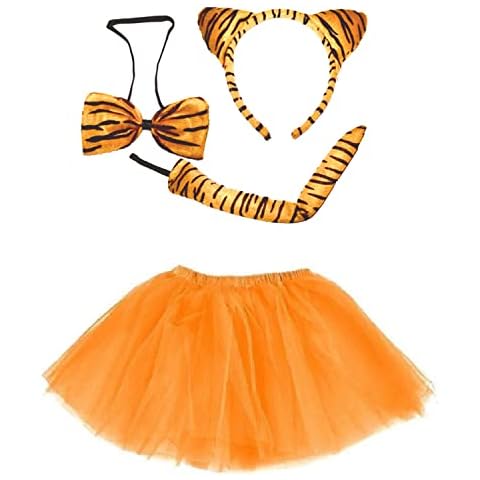 Lizzy Kids Tiger Tutu Costume Fancy Dress Halloween Tutu Ears Animal Accessory Set (Full Tiger Costume Set) Cover
