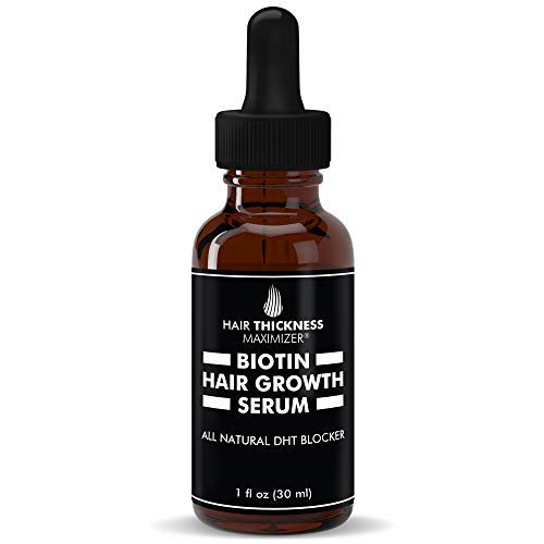Biotin Hair Growth Serum by Hair Thickness Maximizer. DHT Blocker Oil For Hair Loss, Dry, Damaged, Hair. Natural Thickening and Smoothing of Hair and Nourishing of Scalp for Women and Men (1oz)