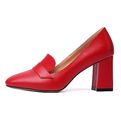 Image of MODENCOCO Womens Sexy Formal Matte Slip On Square Toe Work Block High Heel Loafers Shoes 3.5 Inch